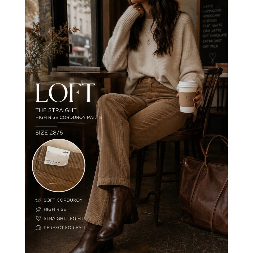 NWT LOFT The Straight High Rise Corduroy Pants Tan Camel Size 28/6